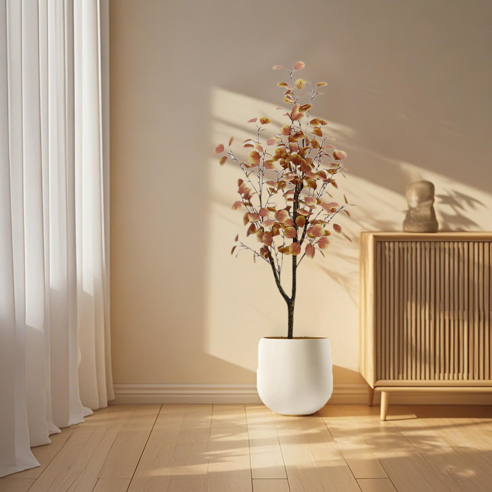 Albero di eucalipto artificiale Garvee da 4 piedi con vaso di plastica per decorazioni interne ed esterne, facile da pulire, foglie di seta, foglie autunnali realistiche