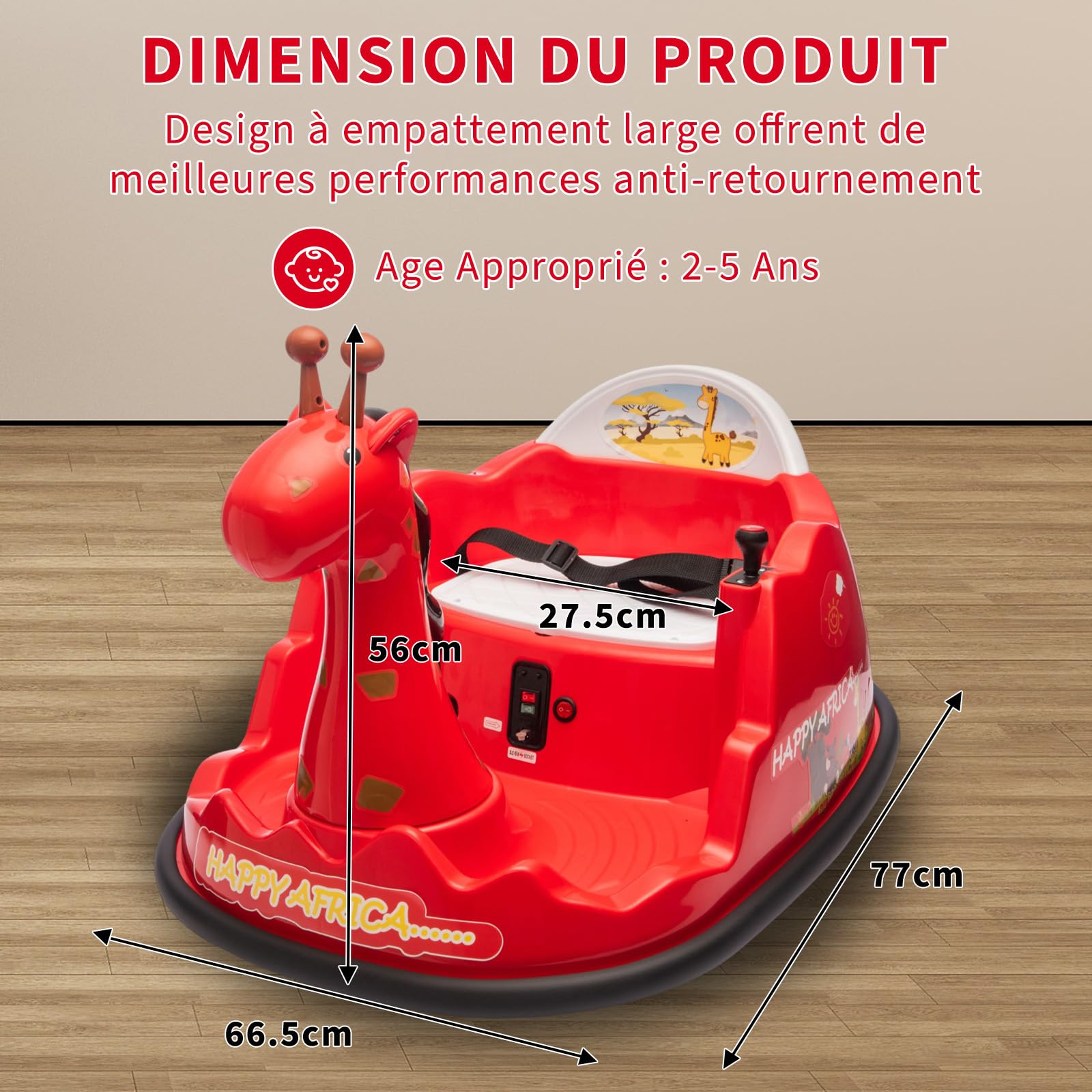Auto elettrica per bambini Garvee Kids con rotazione a 360°, design a forma di giraffa, rossa con LED, per bambini dai 3 anni in su