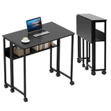 Garvee Scrivania Pieghevole con Ruote e Ripiano, Tavolo Salvaspazio 80 cm, Acciaio Robusto, Design Compatto, Nero, per Casa e Ufficio - Nero