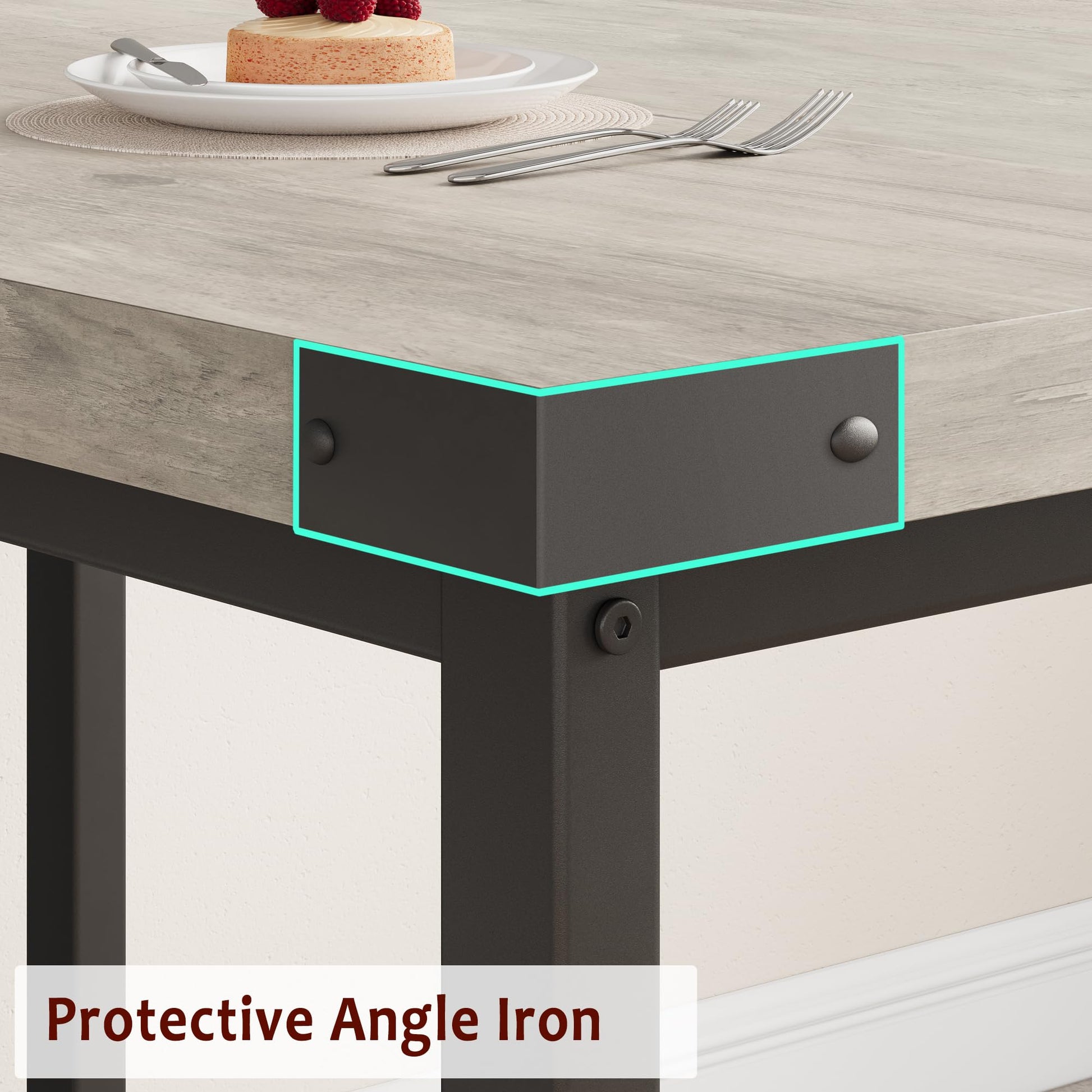 Tavolo da pranzo estensibile Garvee da 63" per 4-8 persone, grigio retrò, 3 pezzi, MDF e metallo, salvaspazio per appartamenti