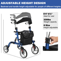 Rollator pieghevole Garvee con ammortizzatori - ruote anteriori da 12" e posteriori da 10" per comfort e sicurezza su tutti i terreni