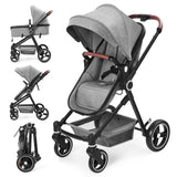 Passeggino/carrozzina Garvee 2 in 1 per 0-36 mesi, fino a 22 kg, ruote grandi, sistema da viaggio, facile da piegare - Grigio chiaro