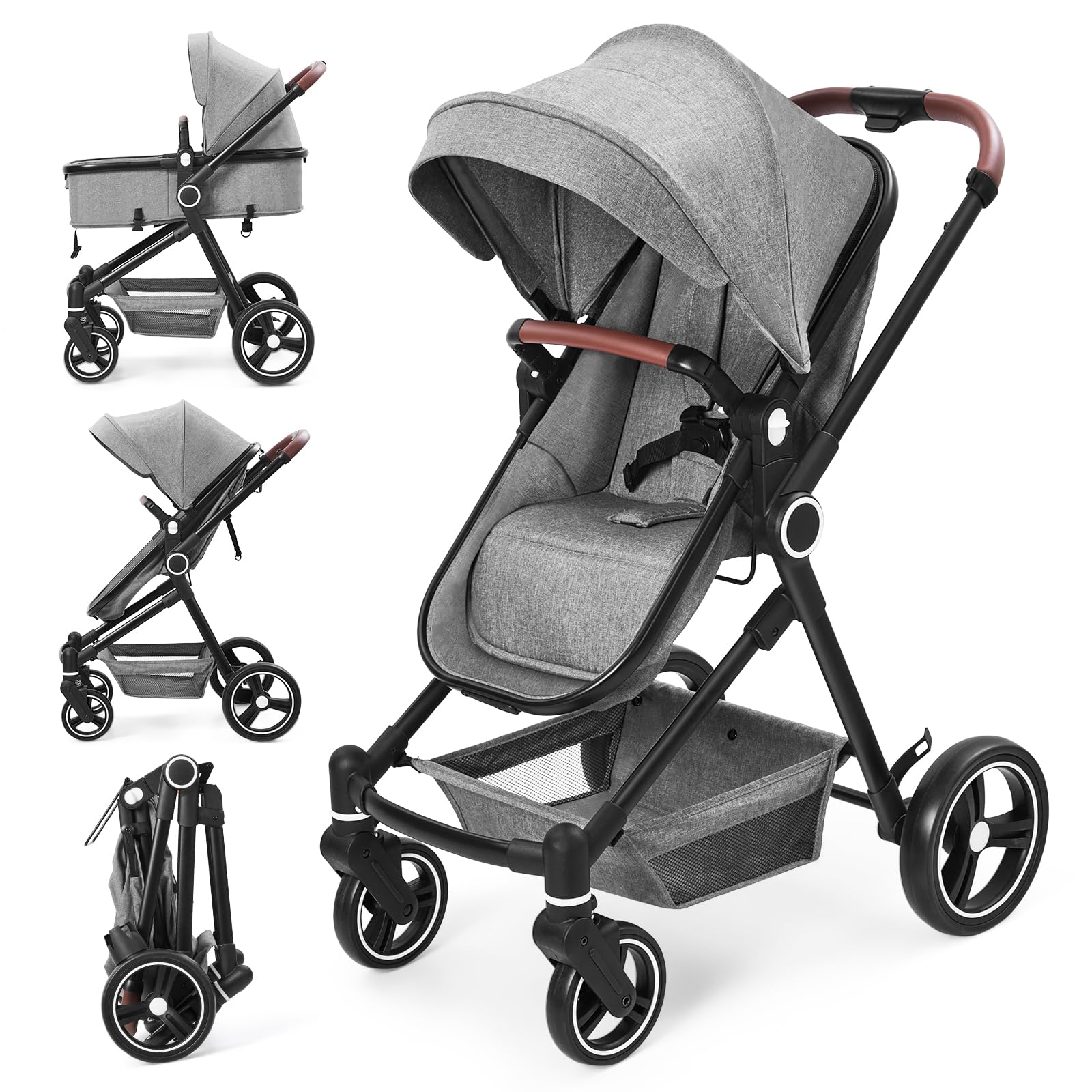 Passeggino/carrozzina Garvee 2 in 1 per 0-36 mesi, fino a 22 kg, ruote grandi, sistema da viaggio, facile da piegare