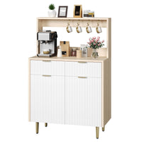 Credenza a buffet scanalata Garvee con ripiani regolabili, 2 cassetti, legno, gambe in metallo, soggiorno e cucina moderni, protezione antiribaltamento, elegante motivo a onde