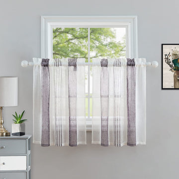 Tende trasparenti per scale da cucina Garvee, tende corte trasparenti in filo tinto a righe per finestre da bagno, viola, 27" x 30", 2 pannelli