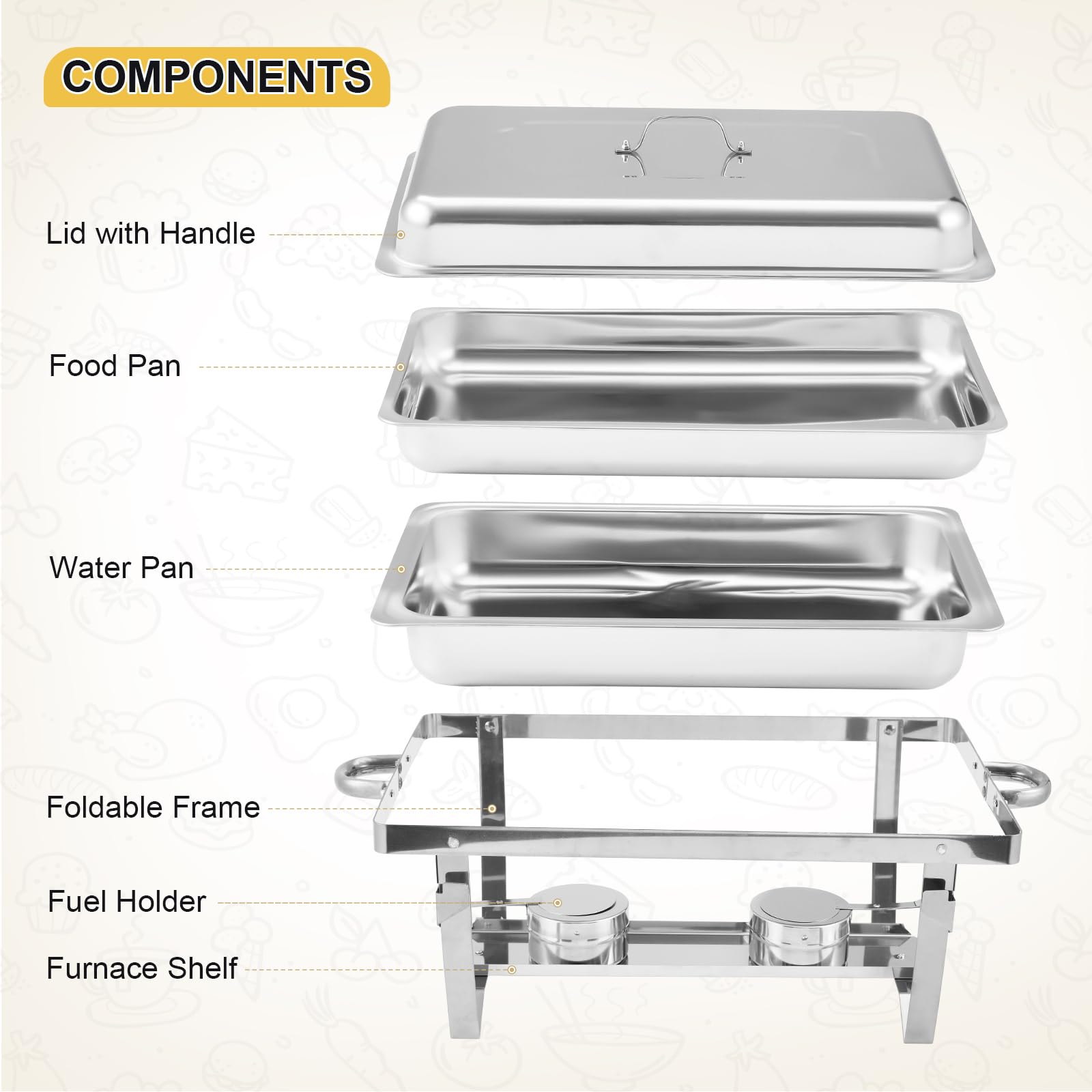Garvee Chafing Dishes Buffet Set, confezione da 4, 8 Qt in acciaio inossidabile, temperatura controllata, telaio pieghevole sicuro per catering