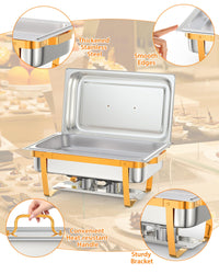 Garvee set da 6 piatti rettangolari da 8 litri per scaldare il buffet, in acciaio inox, oro, per feste e banchetti