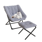 Poltrona Garvee Comfy Chair Extra Large con struttura in metallo, pelliccia sintetica ultra morbida, pieghevole, base antiscivolo, grigia per soggiorno e camera da letto - Grigio