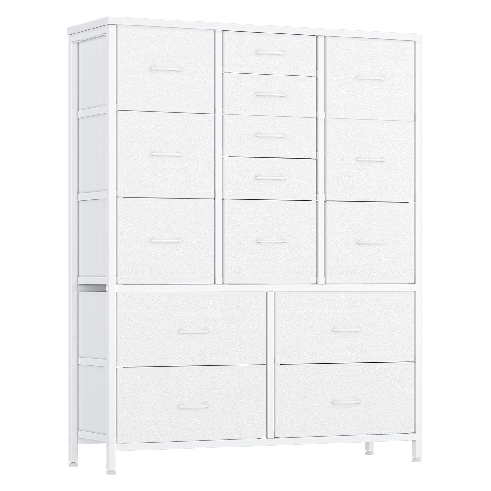 Cassettiera Garvee a 15 cassetti con piano in legno, struttura in metallo, cassetti in tessuto per camera da letto e corridoio, versatile, robusta, grigia