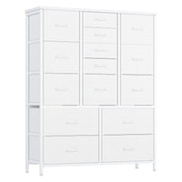 Cassettiera Garvee a 15 cassetti con piano in legno, struttura in metallo, cassetti in tessuto per camera da letto e corridoio, versatile, robusta, grigia