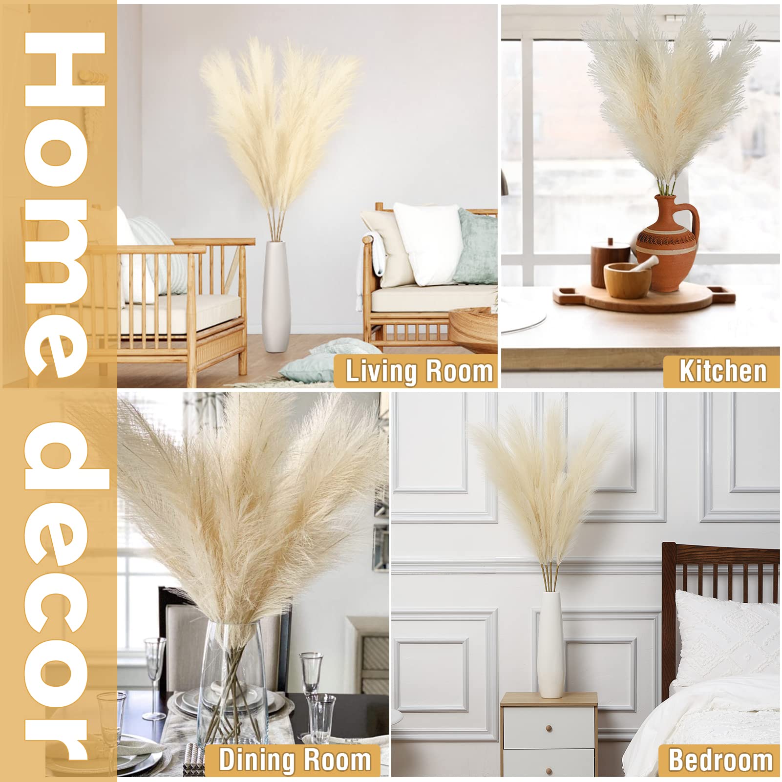 Garvee Set da 4 pezzi di erba artificiale della Pampa da 44 pollici beige per matrimoni e soggiorni in stile boho e country
