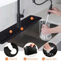 Tappetino raccogli gocce in silicone per rubinetto Garvee 61 x 14 x 0,5 cm, nero, per cucina, bagno, lavello, dispenser di sapone