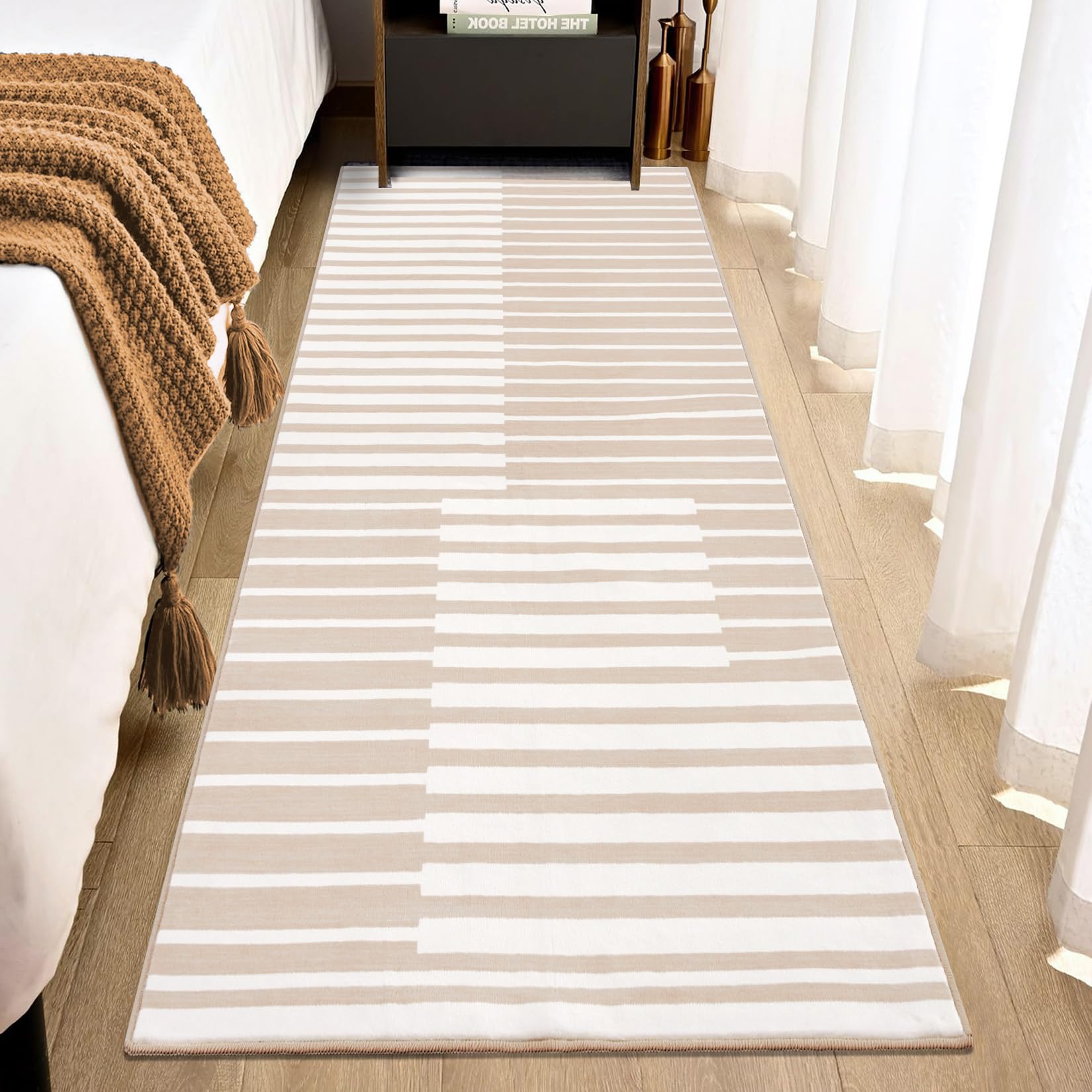 Tappeto lavabile Garvee 80x150 per corridoio, tappeto per soggiorno a pelo corto, antiscivolo, morbido, moderno, per camera da letto, cucina, beige