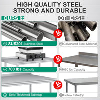 Tavolo da lavoro in acciaio inox Garvee 48x24" con pannello posteriore, base regolabile per ristoranti e casa, spessore 0,8 mm, robusto, antiscivolo