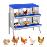 Garvee 6 Compartimenti Scatole Nidificanti per Galline - Acciaio Zincato Robusto, Montaggio Rapido - Per Allevamenti e Fattorie, Rotolamento Uova Sicuro, Facile Pulizia - Blu | 6 Fori con Gambe