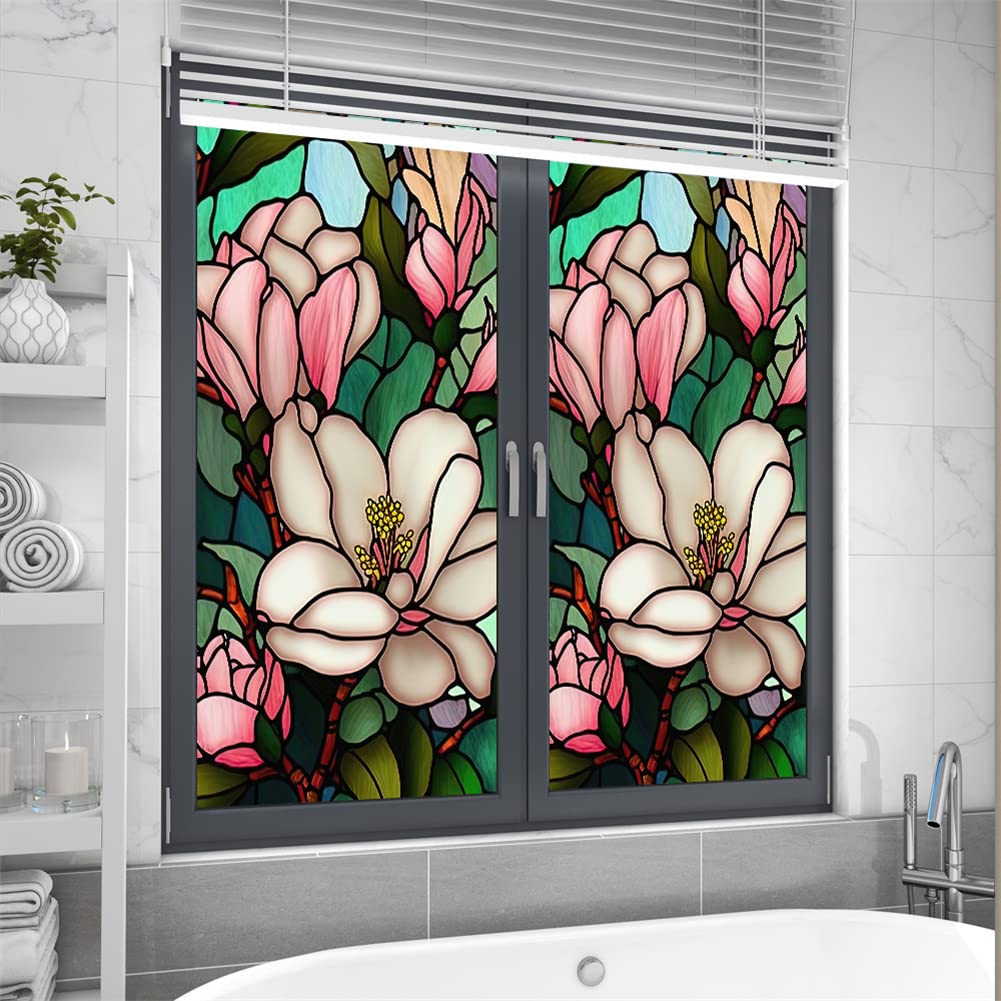 Pellicola per la privacy delle finestre Garvee con motivo floreale, riutilizzabile, statica per bagno e ufficio, 45x100 cm, bianco trasparente