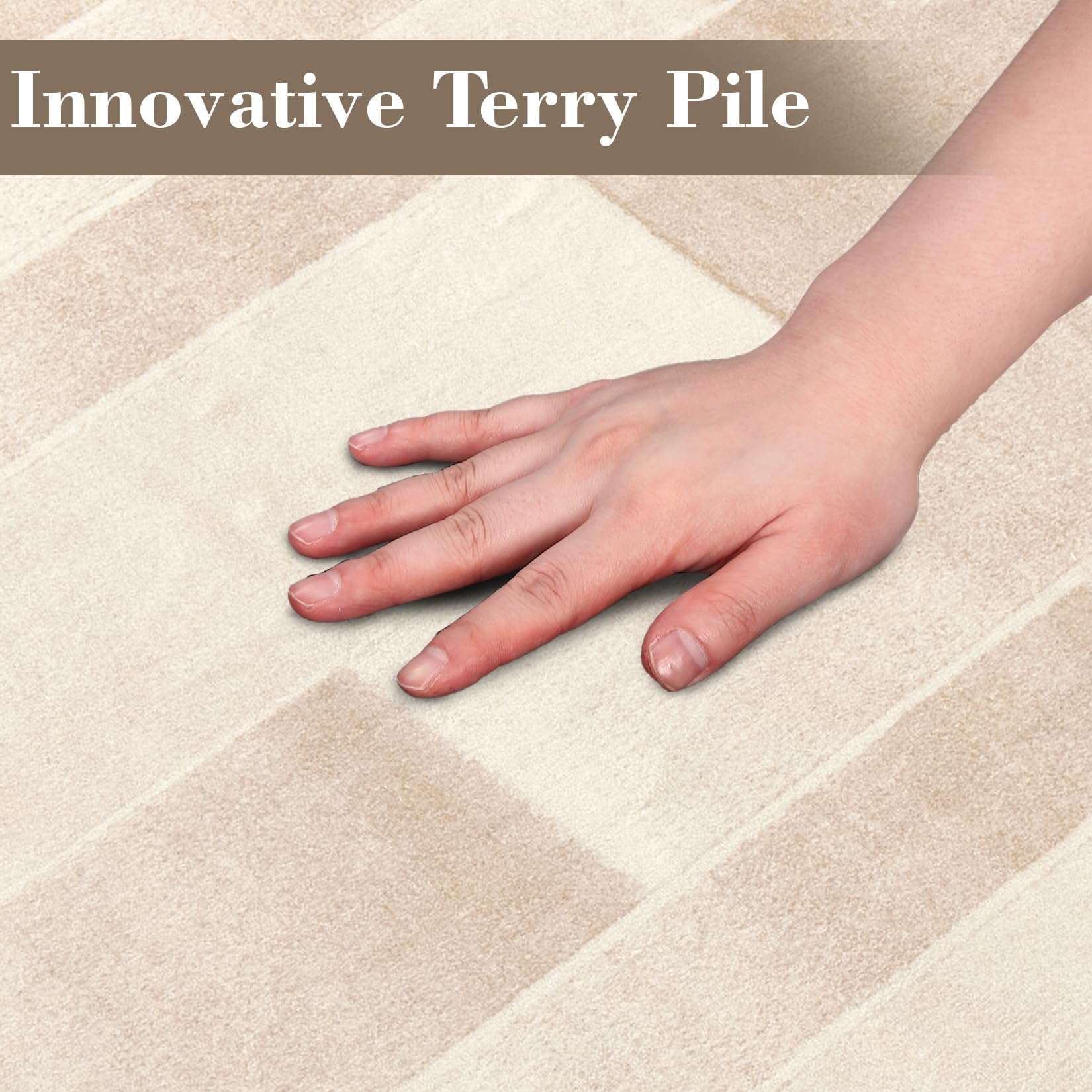 Tappeto moderno a pelo corto Garvee con taglio sagomato e motivo geometrico per soggiorno e camera da letto, 200x290 cm, beige