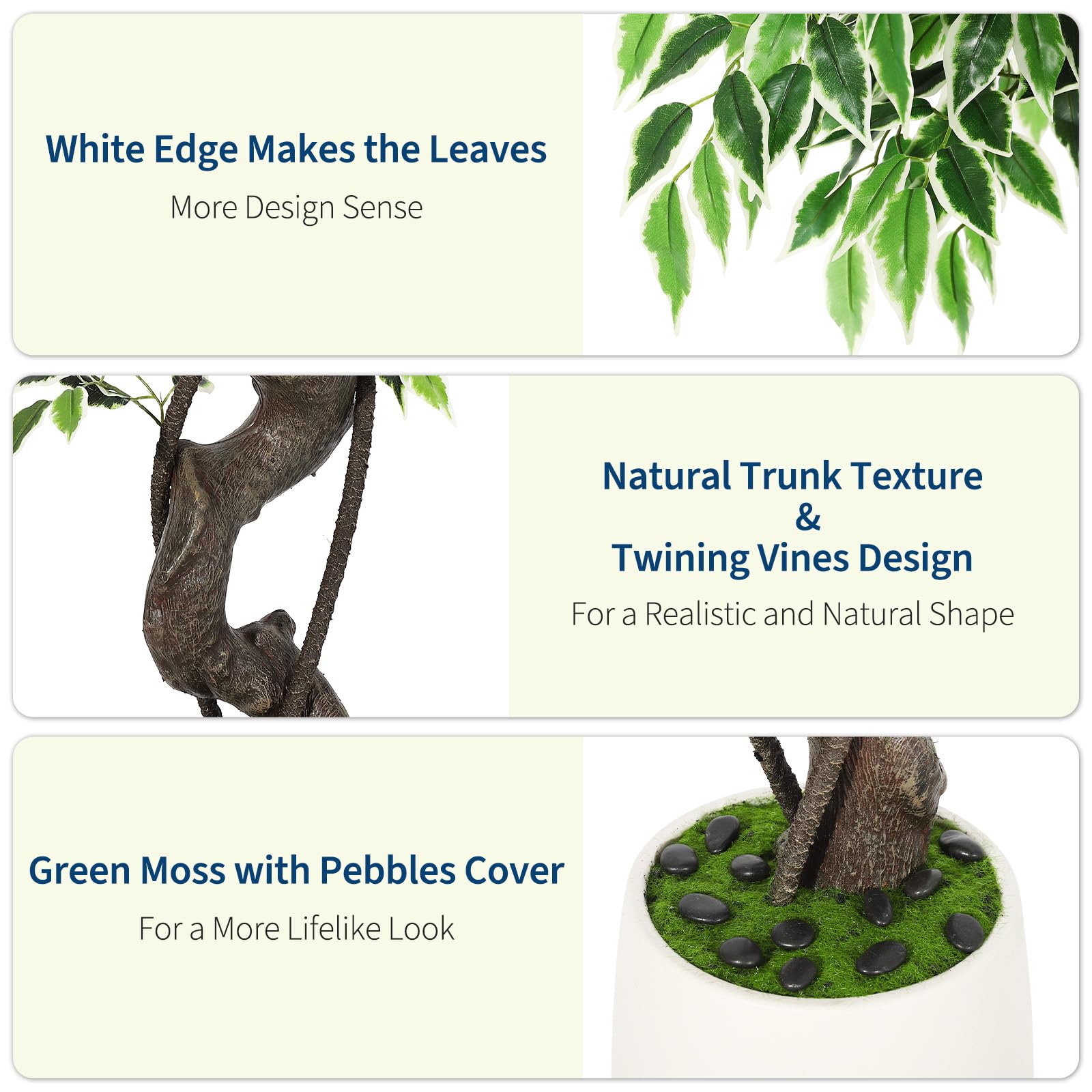 Albero di ficus artificiale Garvee da 5 piedi con oltre 1100 foglie di seta, vaso in ceramica RESISTANT, muschio e ciottoli per ufficio e soggiorno, verde realistico