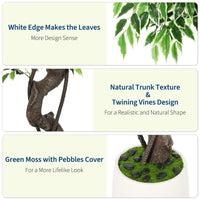Albero di ficus artificiale Garvee da 4 piedi con oltre 700 foglie di seta, robusto vaso in ceramica per interni, esterni, soggiorno, ufficio, arredamento verde bianco