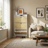 Garvee Mobile Porta Scarpe 3 Cassetti con Panca - Organizer Salvaspazio Bianco con Gambe Dorate per Ingresso, 12 Pollici, Design Moderno