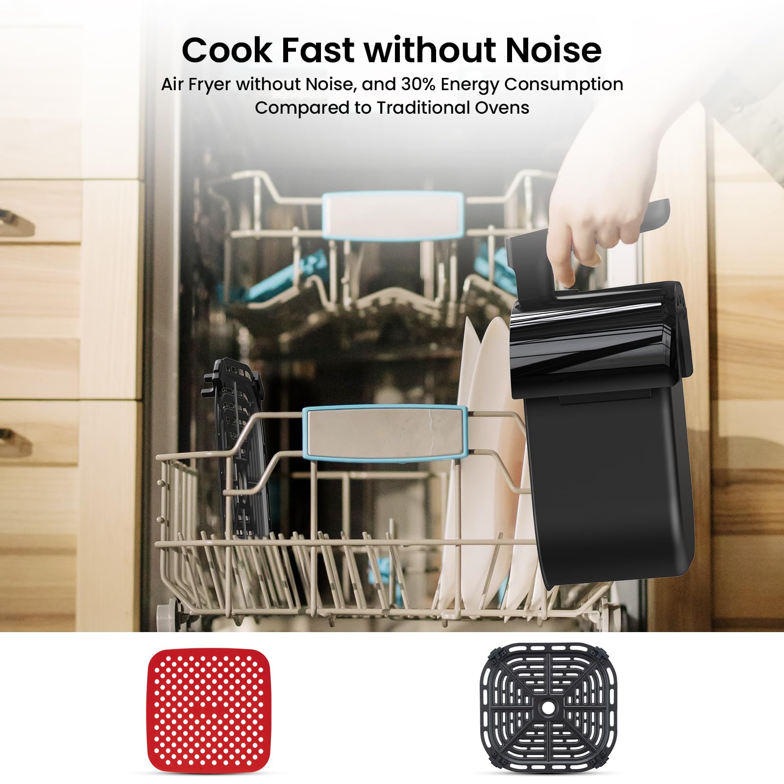 Friggitrice ad aria calda Garvee da 4,5 l e 1500 W con finestra di visualizzazione e tappetino da forno in silicone per la cucina di famiglia