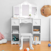 Tavolo da toeletta per bambini Garvee con specchio e luce, tavolo da trucco 2 in 1 da principessa, in legno, ampio spazio di archiviazione, specchio rimovibile, sicuro e stabile, per la cameretta delle bambine