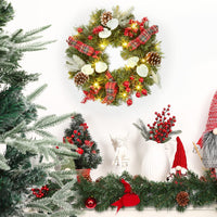 Ghirlanda natalizia GARVEE da 45 cm con 15 luci LED, pigne e bacche per la decorazione di porte e finestre, materiali naturali, stile festoso del bosco