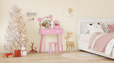 Garvee Tavolo Trucco Bambini Orso con Luci LED, Specchio Regolabile, Legno FSC, Cassetti Organizzati, Sgabello Fiore, per Bambine Gioco e Camera, 55x38x101 cm - Rosa