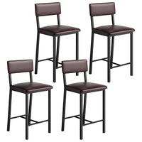 Set di 4 sgabelli da bar Garvee, in similpelle, ergonomici e stabili, struttura in MDF e acciaio, poggiapiedi e schienale, marrone scuro, per cucina e bar