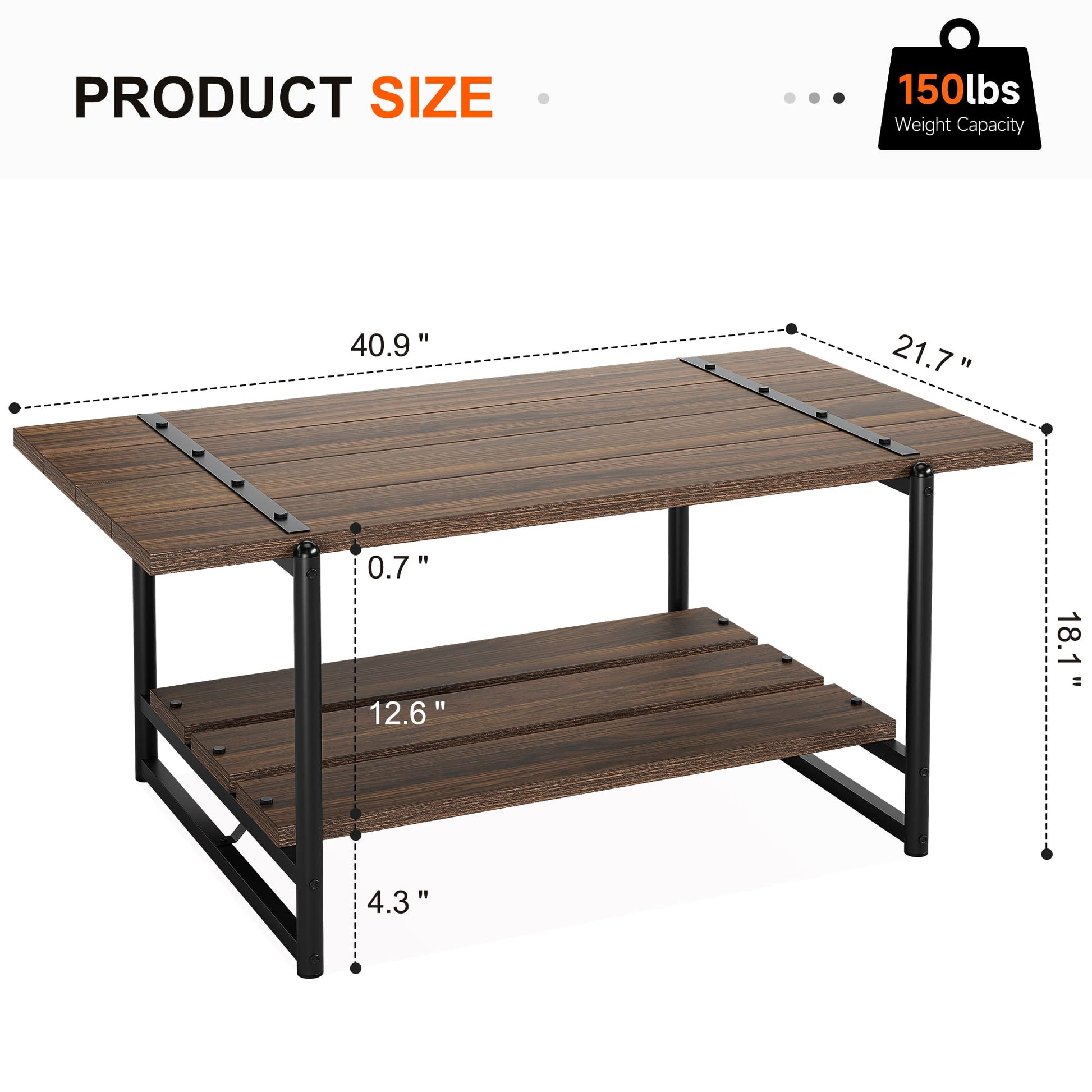 Tavolino da caffè Garvee a 2 ripiani in stile rustico, 41'', in legno grigio con struttura in metallo, per soggiorno e ufficio, ampio spazio di archiviazione, MDF robusto, stile industriale moderno