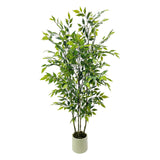 Garvee Albero Ficus Artificiale 5Ft Con Doppio Tronco E Vaso Ceramica Bianca, Regolabile, Sicuro Per Bambini E Animali, Decorazione Interna Ed Esterna - 150Cm White Explosion-Proof Basin (5Ft)