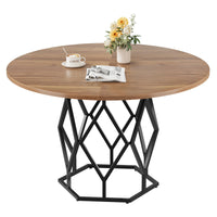 Tavolo da pranzo rotondo Garvee per 4-6 persone, 47 pollici, stile country moderno, base in metallo robusto, piano in legno, versatile per cucina e sala da pranzo