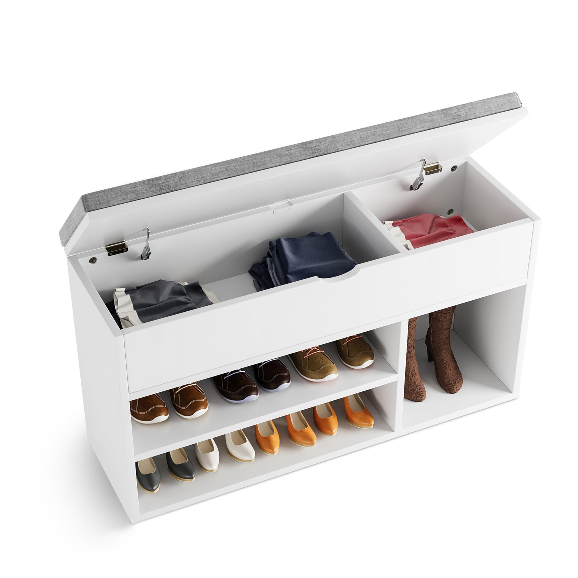 Panca contenitore Garvee con scarpiera, 2 ripiani, seduta imbottita, truciolato, corridoio, camera da letto, 39,3x11,8x22,4 pollici