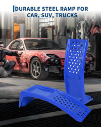 Rampe per riparazione auto Garvee Heavy Duty, capacità di carico 8000 libbre, set da 2, altezza di sollevamento 8 pollici, acciaio, antiscivolo, blu, 36"x13"x9"