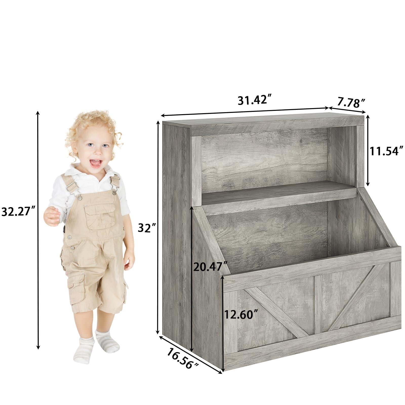 Libreria per bambini e contenitore per giocattoli Garvee, a 2 livelli, in legno, robusta, sicura per i bambini, per sale giochi e asili, 31x16x32 pollici