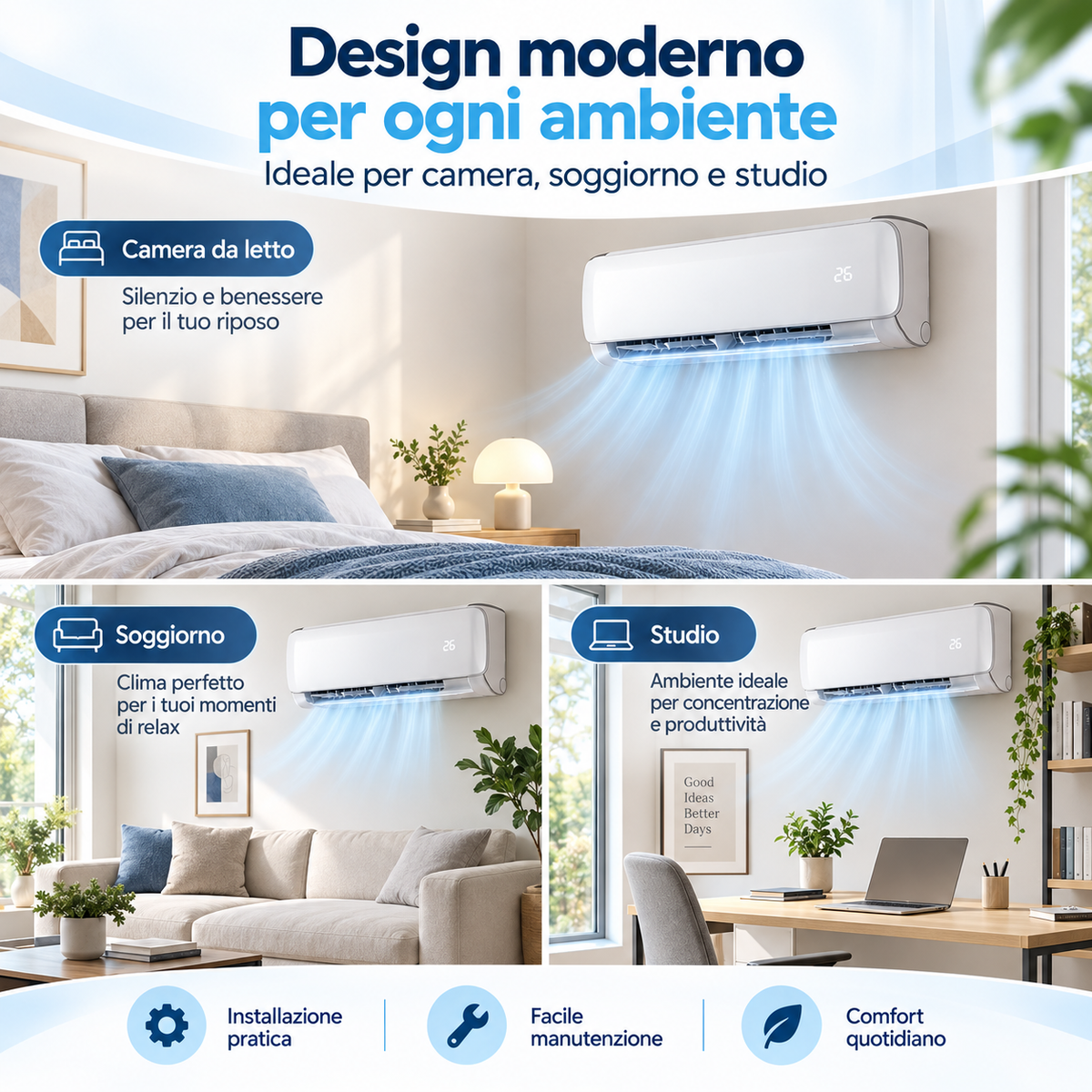 Garvee Climatizzatore Split 9000 BTU/h Bianco Con Controllo App Silenzioso Efficienza A++ Per Casa