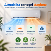 Garvee Climatizzatore Split 9000 BTU/h Bianco Con Controllo App Silenzioso Efficienza A++ Per Casa