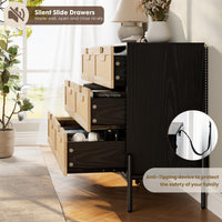 Cassettiera Garvee in rattan naturale con 6 cassetti, gambe in legno e metallo, per camera da letto e soggiorno, impermeabile, resistente, design moderno