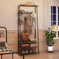 Panca multifunzionale per corridoio Garvee 4 in 1 – con 8 ganci, scarpiera, struttura in metallo effetto legno, robusta e pratica per corridoio e ingresso