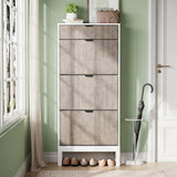 Garvee Mobile Porta Scarpe con 3 Ante Ribaltabili e 1 Cassetto, Organizzatore Slim per Ingresso e Corridoio, Bianco e Grigio, Design Fluted Moderno, Struttura in Legno con Gambe in Ferro
