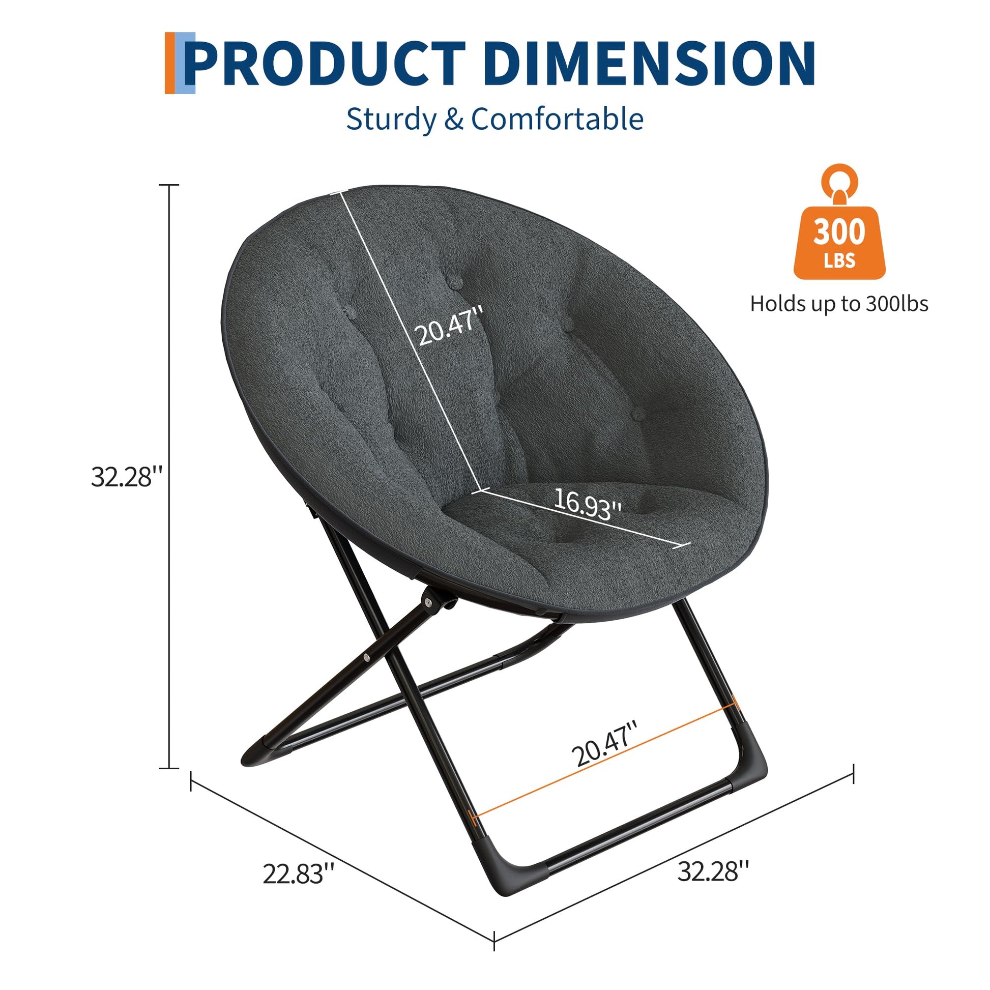Sedia pieghevole Garvee in pelliccia sintetica con struttura in metallo per camera da letto e giardino, grigia, comoda e portatile