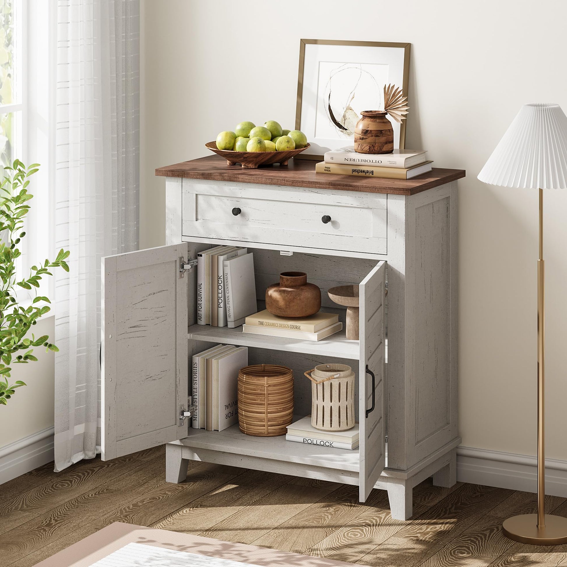Mobiletto portaoggetti Garvee Farmhouse, ripiano regolabile a 3 livelli, 7 marce, legno rustico, per cucina e sala da pranzo, 15,7x31,5x36 pollici, marrone