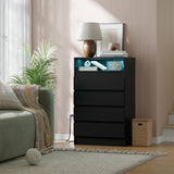 Garvee Cassettiera Moderna 6 Cassetti con LED RGB e Stazione di Ricarica per Camera e Soggiorno, MDF Bianca con Maniglie Oro, Ampio Spazio - 4 Drawer-Black