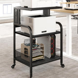 Supporto per stampante mobile Garvee di grandi dimensioni con 2 porte CA e 2 porte USB, regolabile su 3 livelli, metallo e MDF, 4 ruote con freni, impermeabile, per ufficio e casa, 20,46" x 15,76" x 31,46" - verde