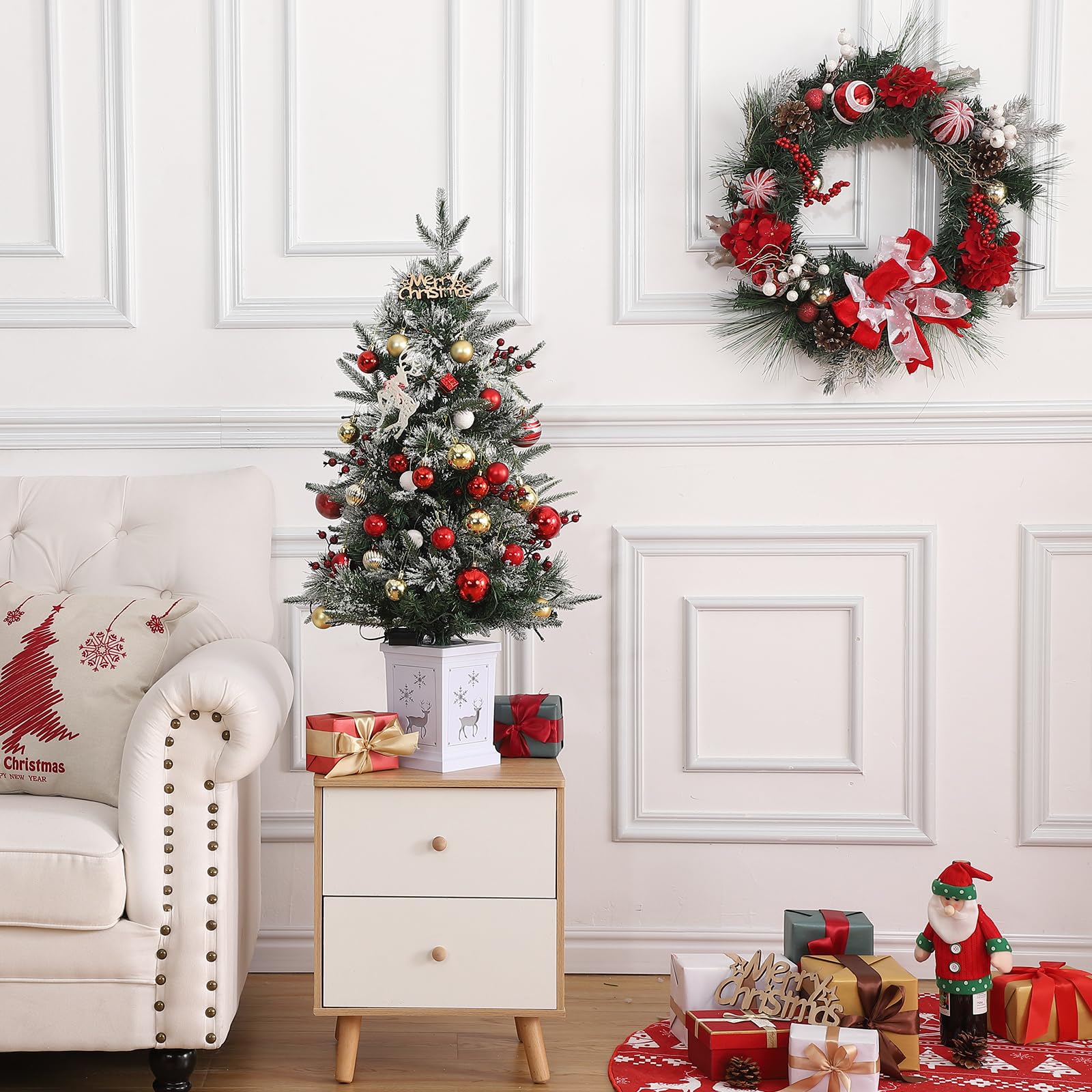 Albero di Natale artificiale Garvee, confezione da 2 – 91 cm, 78 LED (bianco caldo), 8 modalità di luce, base semicircolare, fibra ottica, effetto gelo