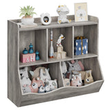 Libreria e organizer per giocattoli Garvee con 3 scomparti, 2 contenitori basculanti, a prova di bambino per la cameretta dei bambini, 91,4 cm di lunghezza x 29,2 cm di larghezza x 80 cm di altezza, bianco robusto - Grigio