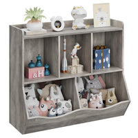 Libreria e organizer per giocattoli Garvee con 3 scomparti, 2 contenitori basculanti, a prova di bambino per la cameretta dei bambini, 91,4 cm di lunghezza x 29,2 cm di larghezza x 80 cm di altezza, bianco robusto