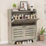 Scarpiera Garvee per corridoio con 2 cassetti a ribalta, legno P2, grigio, per zona ingresso, ventilata, antigraffio, stretta, profonda 13,8 pollici - verde
