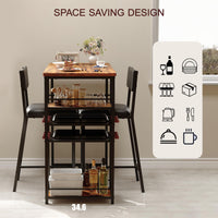 Tavolo da pranzo piccolo Garvee per 2 persone con 4 scomparti portaoggetti, portabicchieri e portabottiglie, struttura in acciaio robusto, design in legno rustico, ideale per piccoli spazi, compatto, marrone