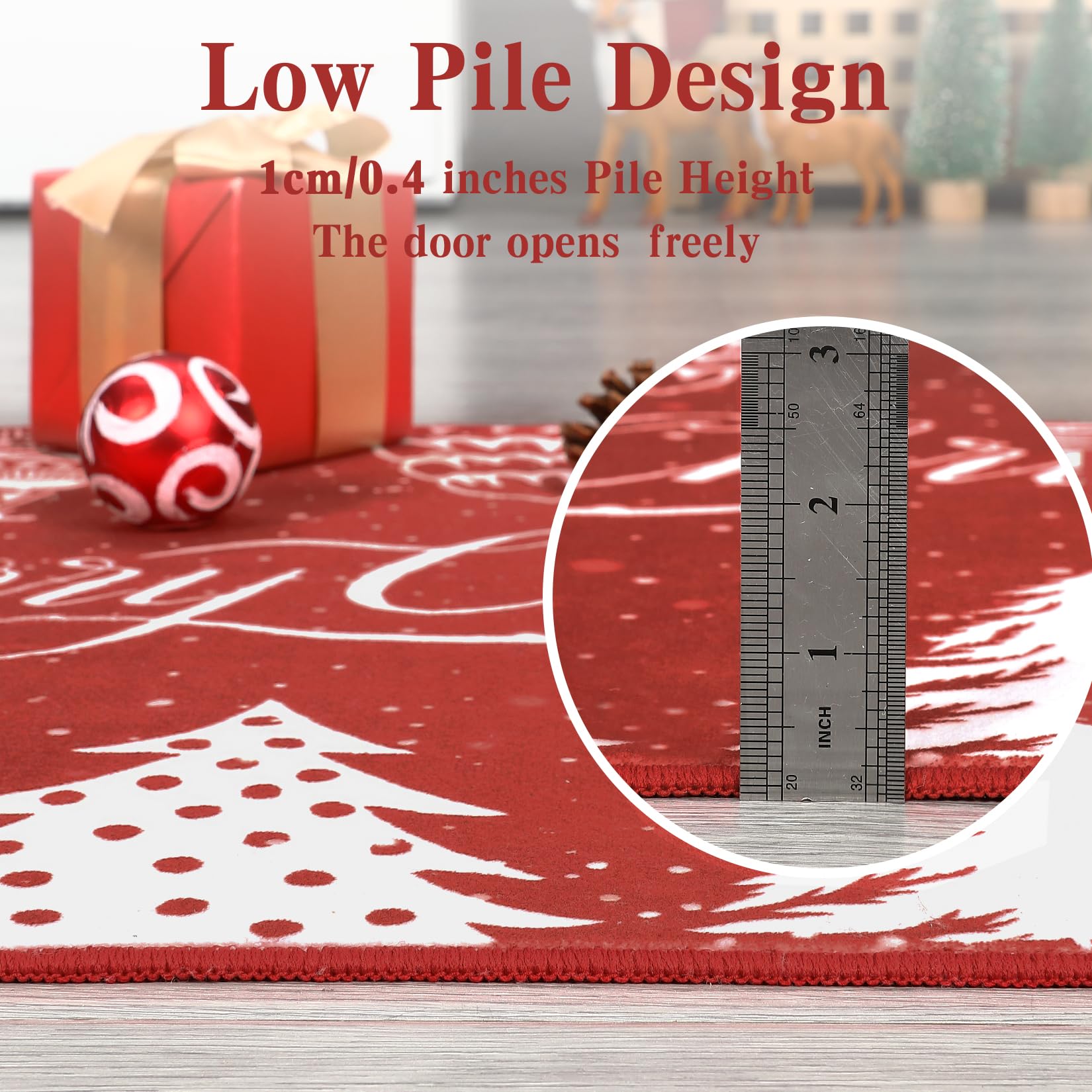 Tappeto natalizio rotondo Garvee, antiscivolo, Buon Natale, motivo albero rosso e fiocco di neve, per ingresso, 120 cm